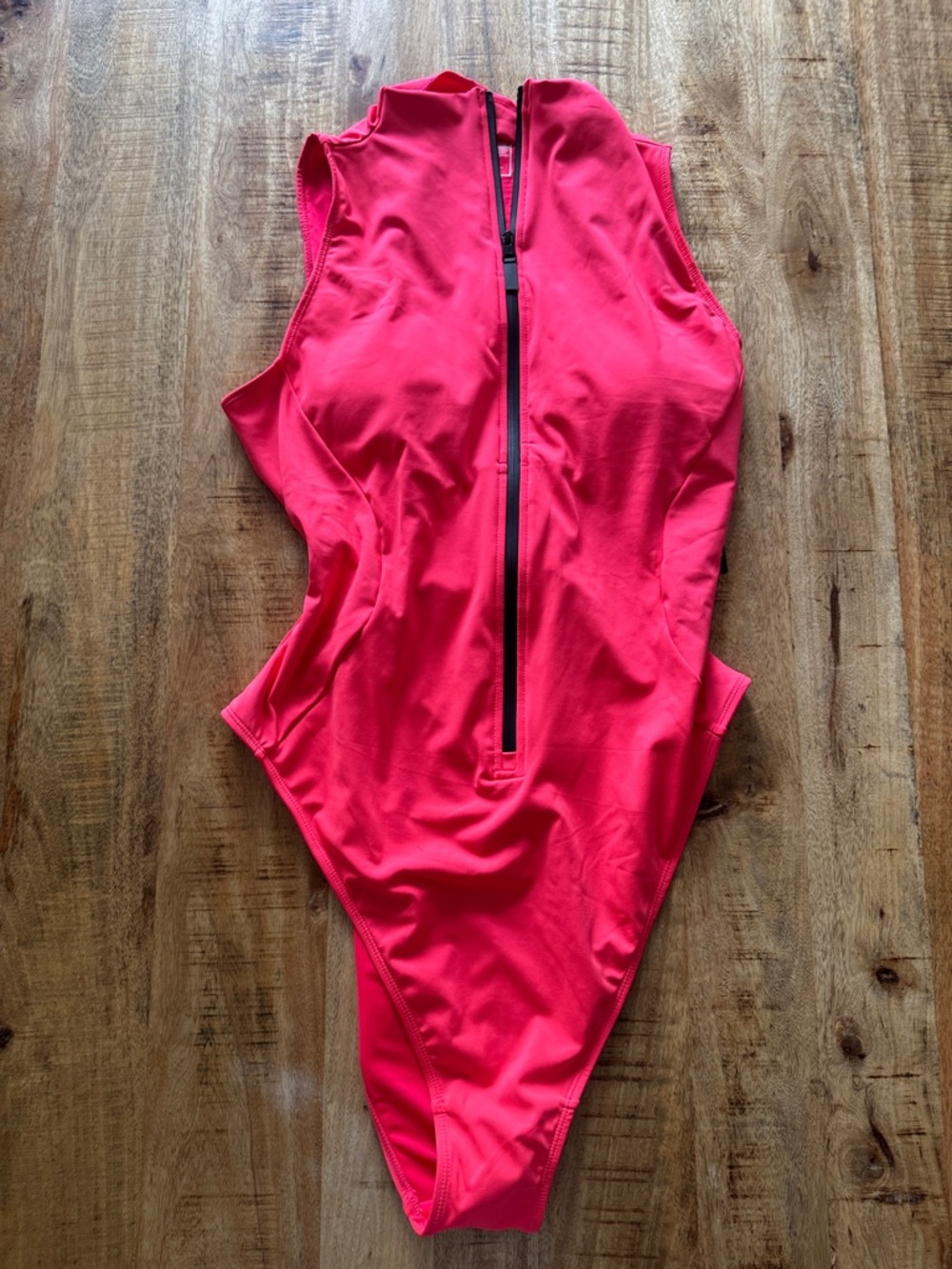 TA3 Hot Coral high cut sleeveless surfy 3X Zip-Front One-Piece Swimsuit - Picture 5 of 8